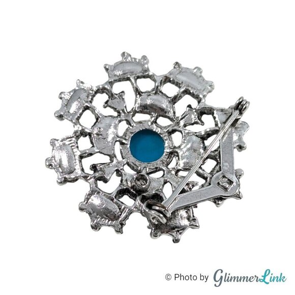 Vintage Southwestern Style Openwork Faux Turquoise Silver Tone Brooch - Picture 6 of 9